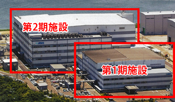 JESCO北九州PCB処理事業所(手前建屋:第1期施設、奥建屋:第2期施設)